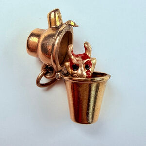 14K Solid Yellow Gold Cocktail Shaker w/ Devil Inside Vintage Charm Pendant